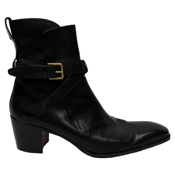 Saint Laurent Johnny Wrap Ankle Boots in Black Leather - Picture 1 of 8